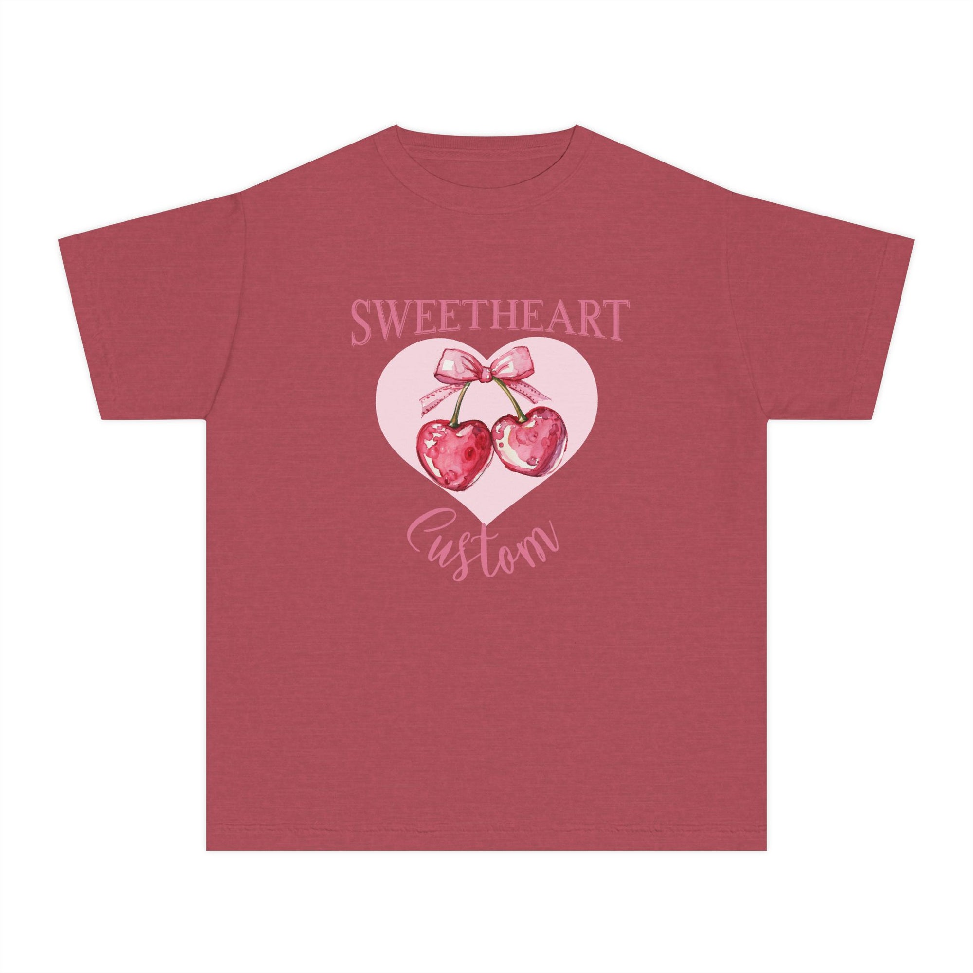 Youth Sweetheart Tee — Pink Heart Cherry Graphic (Custom Name)