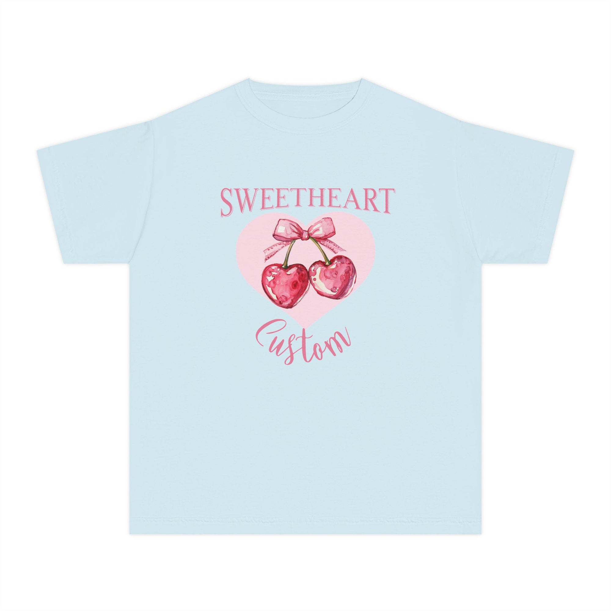 Youth Sweetheart Tee — Pink Heart Cherry Graphic (Custom Name)