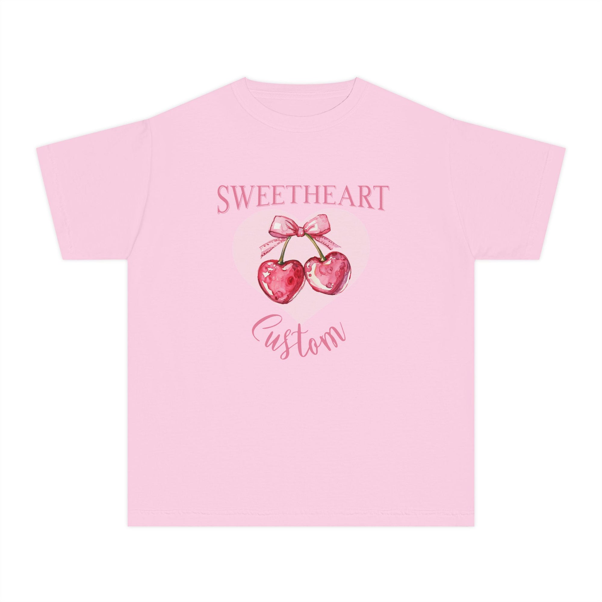 Youth Sweetheart Tee — Pink Heart Cherry Graphic (Custom Name)